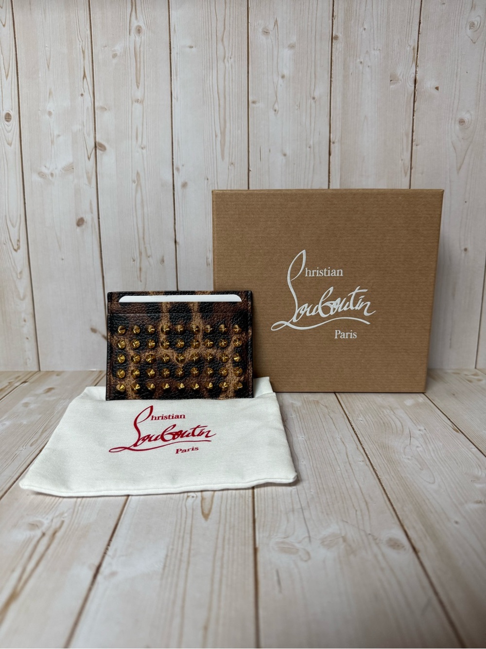 Christian Louboutin Kios Leopard-Print Studded Leather Card Holder